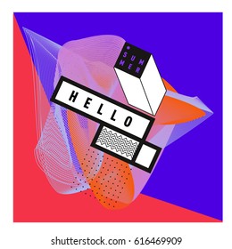 Trendy vector holiday summer cards illustration with line elements and abstract colorful textures. Design for poster, card, invitation, brochure, and promotion template.