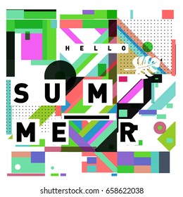 Trendy vector holiday summer cards illustration with line elements and abstract colorful textures. Design for poster, card, invitation, brochure, and promotion template.