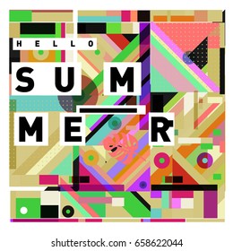 Trendy vector holiday summer cards illustration with line elements and abstract colorful textures. Design for poster, card, invitation, brochure, and promotion template.