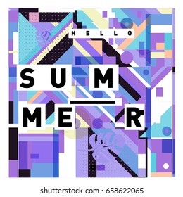 Trendy vector holiday summer cards illustration with line elements and abstract colorful textures. Design for poster, card, invitation, brochure, and promotion template.