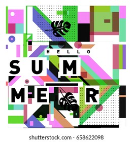 Trendy vector holiday summer cards illustration with line elements and abstract colorful textures. Design for poster, card, invitation, brochure, and promotion template.