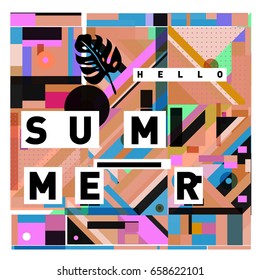 Trendy vector holiday summer cards illustration with line elements and abstract colorful textures. Design for poster, card, invitation, brochure, and promotion template.