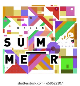 Trendy vector holiday summer cards illustration with line elements and abstract colorful textures. Design for poster, card, invitation, brochure, and promotion template.