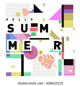 Trendy vector holiday summer cards illustration with line elements and abstract colorful textures. Design for poster, card, invitation, brochure, and promotion template.