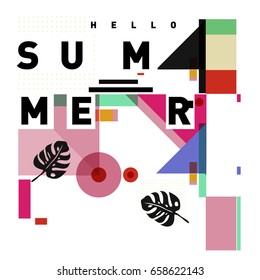 Trendy vector holiday summer cards illustration with line elements and abstract colorful textures. Design for poster, card, invitation, brochure, and promotion template.