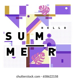 Trendy vector holiday summer cards illustration with line elements and abstract colorful textures. Design for poster, card, invitation, brochure, and promotion template.