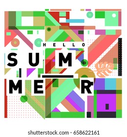 Trendy vector holiday summer cards illustration with line elements and abstract colorful textures. Design for poster, card, invitation, brochure, and promotion template.