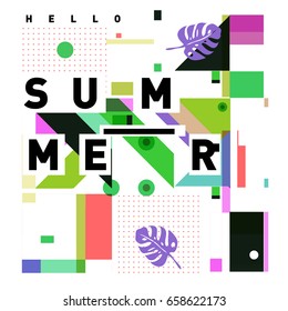 Trendy vector holiday summer cards illustration with line elements and abstract colorful textures. Design for poster, card, invitation, brochure, and promotion template.