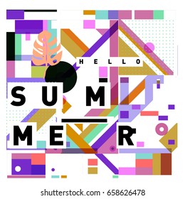 Trendy vector holiday summer cards illustration with line elements and abstract colorful textures. Design for poster, card, invitation, brochure, and promotion template.