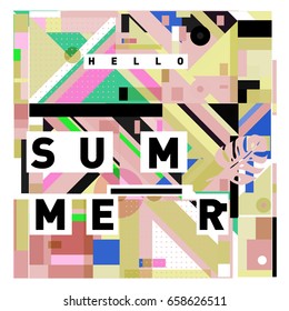 Trendy vector holiday summer cards illustration with line elements and abstract colorful textures. Design for poster, card, invitation, brochure, and promotion template.