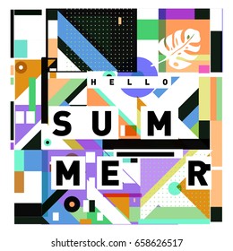 Trendy vector holiday summer cards illustration with line elements and abstract colorful textures. Design for poster, card, invitation, brochure, and promotion template.