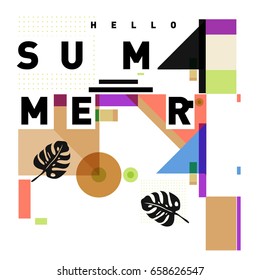 Trendy vector holiday summer cards illustration with line elements and abstract colorful textures. Design for poster, card, invitation, brochure, and promotion template.