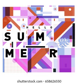 Trendy vector holiday summer cards illustration with line elements and abstract colorful textures. Design for poster, card, invitation, brochure, and promotion template.