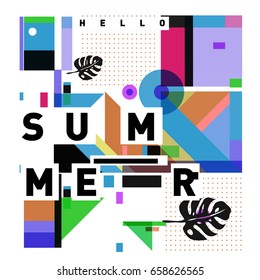 Trendy vector holiday summer cards illustration with line elements and abstract colorful textures. Design for poster, card, invitation, brochure, and promotion template.