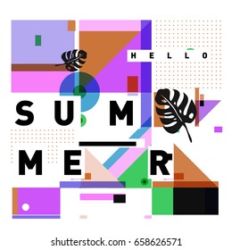 Trendy vector holiday summer cards illustration with line elements and abstract colorful textures. Design for poster, card, invitation, brochure, and promotion template.