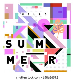 Trendy vector holiday summer cards illustration with line elements and abstract colorful textures. Design for poster, card, invitation, brochure, and promotion template.