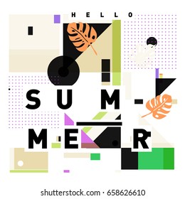 Trendy vector holiday summer cards illustration with line elements and abstract colorful textures. Design for poster, card, invitation, brochure, and promotion template.