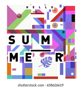 Trendy vector holiday summer cards illustration with line elements and abstract colorful textures. Design for poster, card, invitation, brochure, and promotion template.