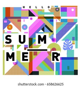 Trendy vector holiday summer cards illustration with line elements and abstract colorful textures. Design for poster, card, invitation, brochure, and promotion template.