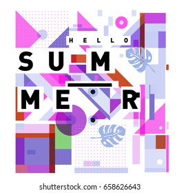 Trendy vector holiday summer cards illustration with line elements and abstract colorful textures. Design for poster, card, invitation, brochure, and promotion template.