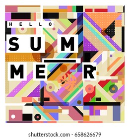 Trendy vector holiday summer cards illustration with line elements and abstract colorful textures. Design for poster, card, invitation, brochure, and promotion template.