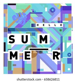 Trendy vector holiday summer cards illustration with line elements and abstract colorful textures. Design for poster, card, invitation, brochure, and promotion template.