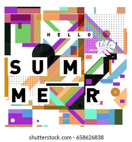 Trendy vector holiday summer cards illustration with line elements and abstract colorful textures. Design for poster, card, invitation, brochure, and promotion template.