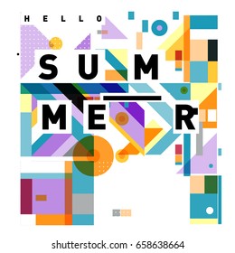 Trendy vector holiday summer cards illustration with line elements and abstract colorful textures. Design for poster, card, invitation, brochure, and promotion template.