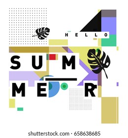 Trendy vector holiday summer cards illustration with line elements and abstract colorful textures. Design for poster, card, invitation, brochure, and promotion template.