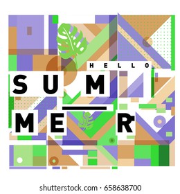 Trendy vector holiday summer cards illustration with line elements and abstract colorful textures. Design for poster, card, invitation, brochure, and promotion template.