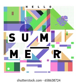 Trendy vector holiday summer cards illustration with line elements and abstract colorful textures. Design for poster, card, invitation, brochure, and promotion template.