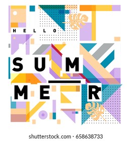 Trendy vector holiday summer cards illustration with line elements and abstract colorful textures. Design for poster, card, invitation, brochure, and promotion template.