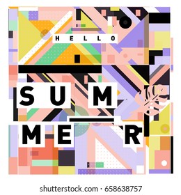 Trendy vector holiday summer cards illustration with line elements and abstract colorful textures. Design for poster, card, invitation, brochure, and promotion template.