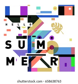 Trendy vector holiday summer cards illustration with line elements and abstract colorful textures. Design for poster, card, invitation, brochure, and promotion template.