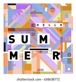 Trendy vector holiday summer cards illustration with line elements and abstract colorful textures. Design for poster, card, invitation, brochure, and promotion template.