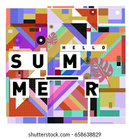 Trendy vector holiday summer cards illustration with line elements and abstract colorful textures. Design for poster, card, invitation, brochure, and promotion template.