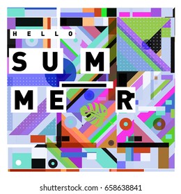 Trendy vector holiday summer cards illustration with line elements and abstract colorful textures. Design for poster, card, invitation, brochure, and promotion template.