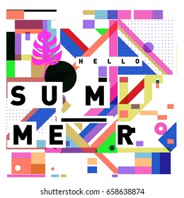 Trendy vector holiday summer cards illustration with line elements and abstract colorful textures. Design for poster, card, invitation, brochure, and promotion template.