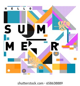 Trendy vector holiday summer cards illustration with line elements and abstract colorful textures. Design for poster, card, invitation, brochure, and promotion template.