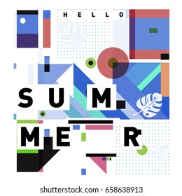 Trendy vector holiday summer cards illustration with line elements and abstract colorful textures. Design for poster, card, invitation, brochure, and promotion template.