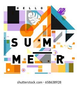 Trendy vector holiday summer cards illustration with line elements and abstract colorful textures. Design for poster, card, invitation, brochure, and promotion template.