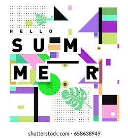 Trendy vector holiday summer cards illustration with line elements and abstract colorful textures. Design for poster, card, invitation, brochure, and promotion template.