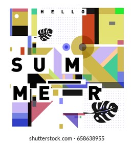 Trendy vector holiday summer cards illustration with line elements and abstract colorful textures. Design for poster, card, invitation, brochure, and promotion template.