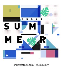 Trendy vector holiday summer cards illustration with line elements and abstract colorful textures. Design for poster, card, invitation, brochure, and promotion template.