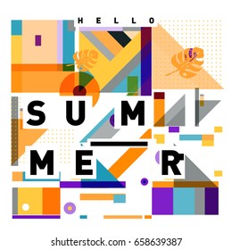 Trendy vector holiday summer cards illustration with line elements and abstract colorful textures. Design for poster, card, invitation, brochure, and promotion template.