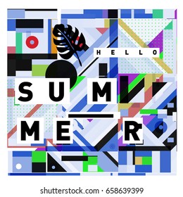 Trendy vector holiday summer cards illustration with line elements and abstract colorful textures. Design for poster, card, invitation, brochure, and promotion template.