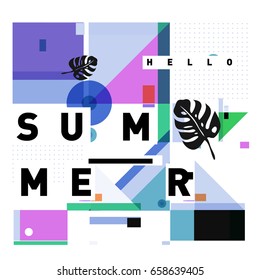 Trendy vector holiday summer cards illustration with line elements and abstract colorful textures. Design for poster, card, invitation, brochure, and promotion template.