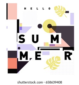 Trendy vector holiday summer cards illustration with line elements and abstract colorful textures. Design for poster, card, invitation, brochure, and promotion template.
