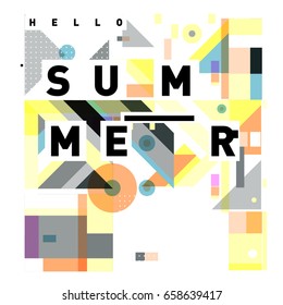 Trendy vector holiday summer cards illustration with line elements and abstract colorful textures. Design for poster, card, invitation, brochure, and promotion template.