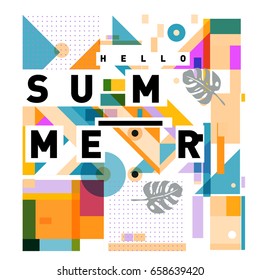 Trendy vector holiday summer cards illustration with line elements and abstract colorful textures. Design for poster, card, invitation, brochure, and promotion template.